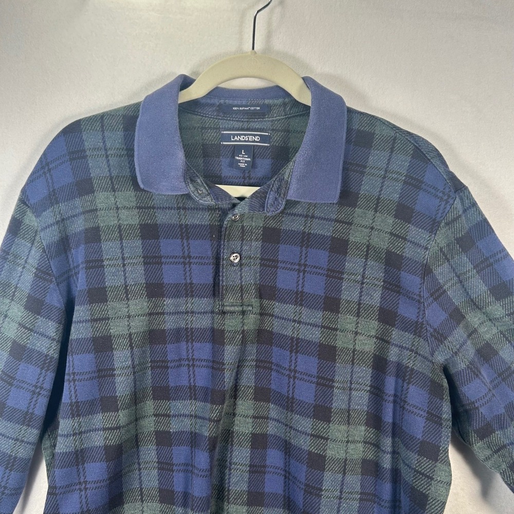 Land's End Men's Size L Blue Green‎ Plaid Button Down Shirt